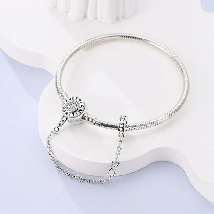 Womens 925 Sterling Silver Snake Chain Heart-Shaped Zircon Lock Bracelets Fit Pan Charms Beads Diy Jewellery