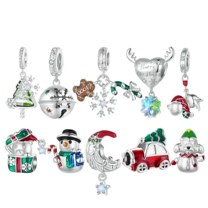 Womens 925 Sterling Silver Snowman Beads Christmas Bell Charms Bracelet Diy Accessories Christmas Gift Fine Jewellery