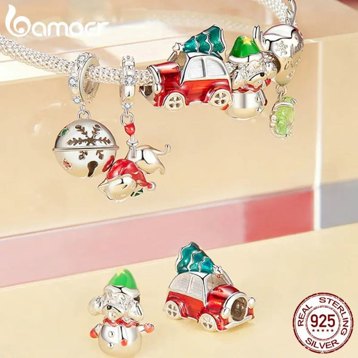 Womens 925 Sterling Silver Snowman Beads Christmas Bell Charms Bracelet Diy Accessories Christmas Gift Fine Jewellery