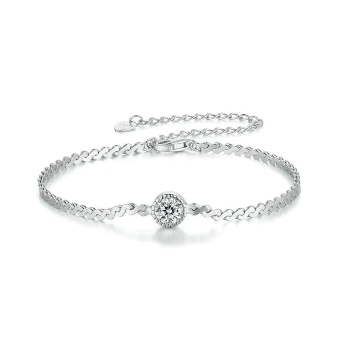 Womens 925 Sterling Silver 0.5Ct Sparkling Moissanite Bracelet Bezel Setting Lab Diamond Chain Link Anniversary Gift