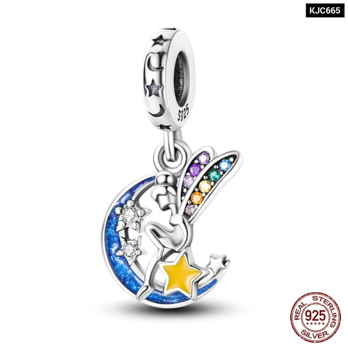 Womens 925 Sterling Silver Sparkling Zircon Star Moon Series Charms Beads Fit Pandora Bracelets Diy Jewellery