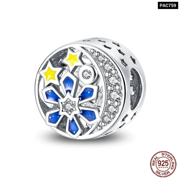 Womens 925 Sterling Silver Sparkling Zircon Star Moon Series Charms Beads Fit Pandora Bracelets Diy Jewellery