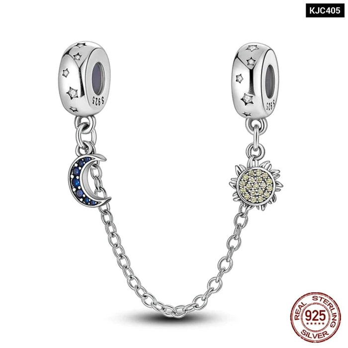 Womens 925 Sterling Silver Sparkling Zircon Star Moon Series Charms Beads Fit Pandora Bracelets Diy Jewellery