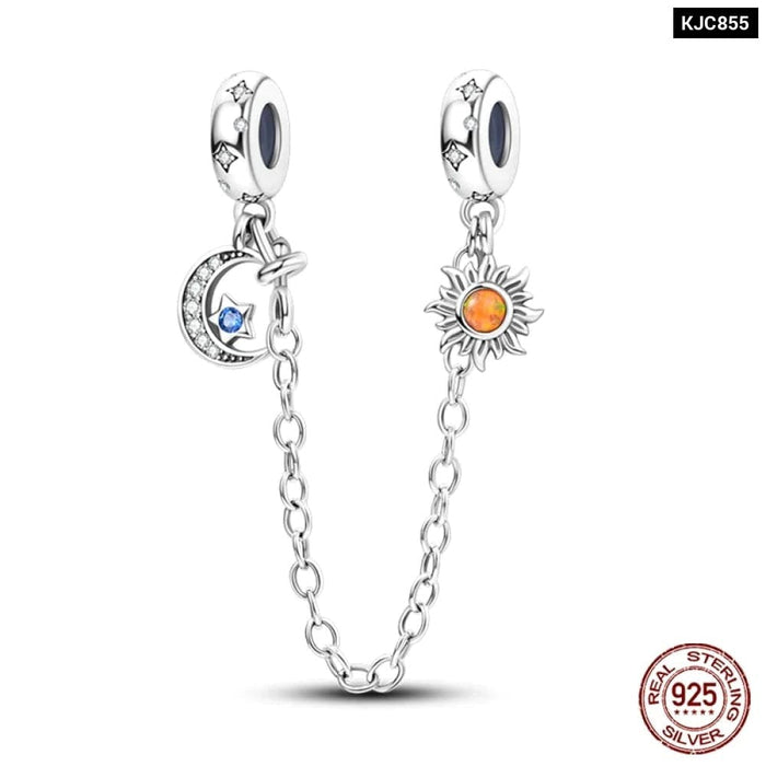 Womens 925 Sterling Silver Sparkling Zircon Star Moon Series Charms Beads Fit Pandora Bracelets Diy Jewellery