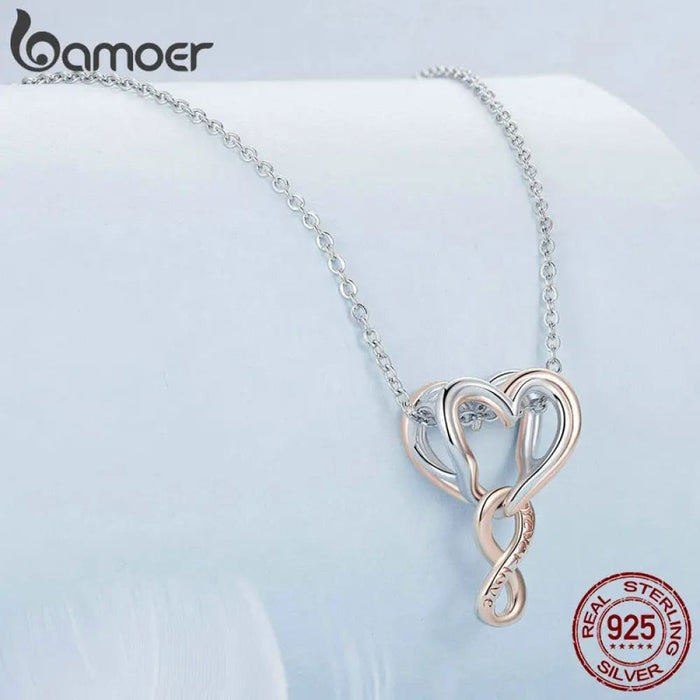 Womens 925 Sterling Silver Two-tone Heart Beads Rose Gold