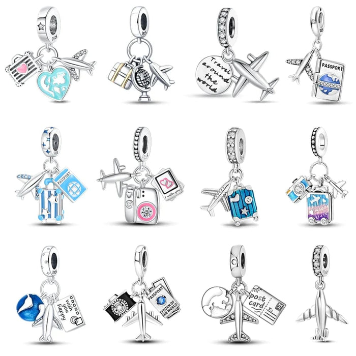 Womens 925 Sterling Silver Travel Aircraft Series Charms Beads Fit Pandora Bracelets Diy Jewellery