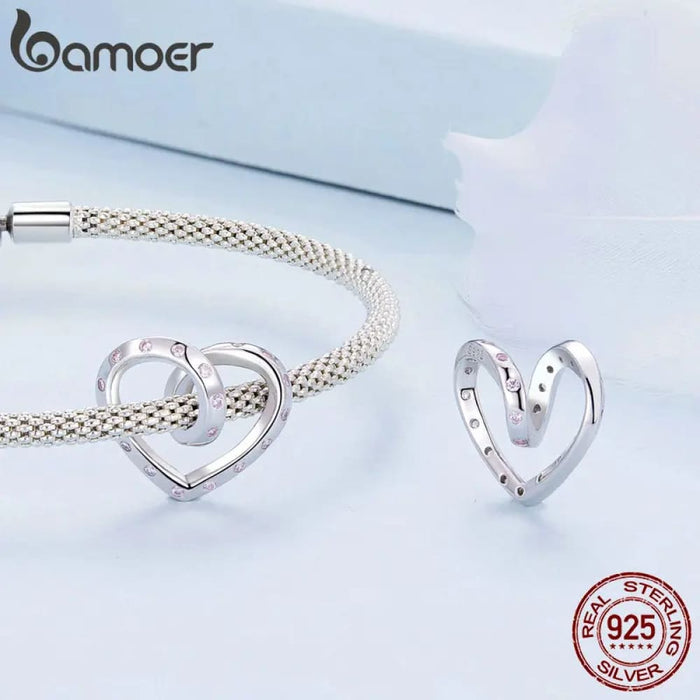 Womens 925 Sterling Silver Twisted Heart Charms Infinite Love Beads Bracelet & Bangle Diy Fine Jewellery