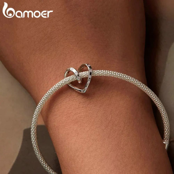 Womens 925 Sterling Silver Twisted Heart Charms Infinite Love Beads Bracelet & Bangle Diy Fine Jewellery