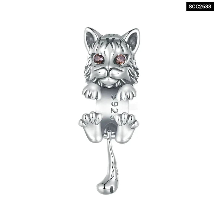 Womens 925 Sterling Silver Vivid Lynx Charms Cat Beads Bracelet & Necklace Making Fine Jewellery Scc2633