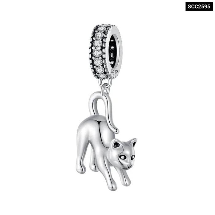 Womens 925 Sterling Silver Vivid Cat Pendant Charms Cute Animal Charms Bracelet & Bangle Diy Fine Jewellery