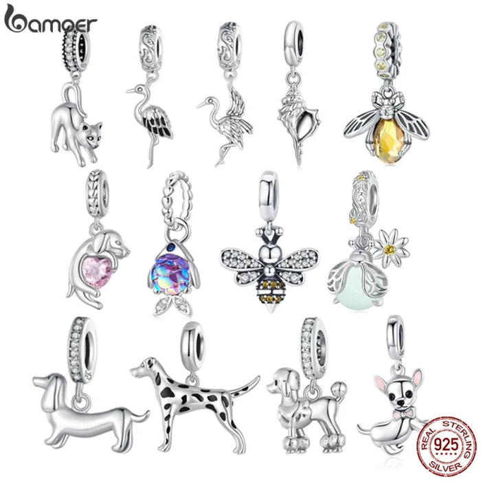 Womens 925 Sterling Silver Vivid Cat Pendant Charms Cute Animal Charms Bracelet & Bangle Diy Fine Jewellery