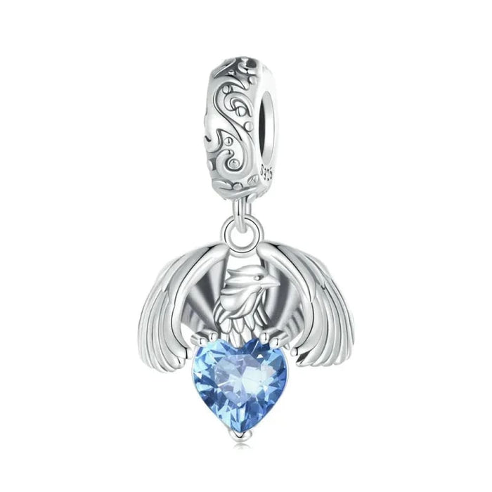 Womens 925 Sterling Silver White Eagle Hanging Bead Blue Zircon Pendant Charms Bracelet And Necklace Diy Fine Jewellery