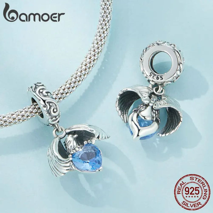 Womens 925 Sterling Silver White Eagle Hanging Bead Blue Zircon Pendant Charms Bracelet And Necklace Diy Fine Jewellery