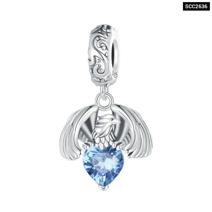 Womens 925 Sterling Silver White Eagle Hanging Bead Blue Zircon Pendant Charms Bracelet And Necklace Diy Fine Jewellery