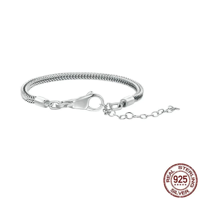 Womens Authentic 925 Sterling Silver Snake Charm Chain With 4 Style Lobster Clasp Diy Charm Bracelets Bsb148