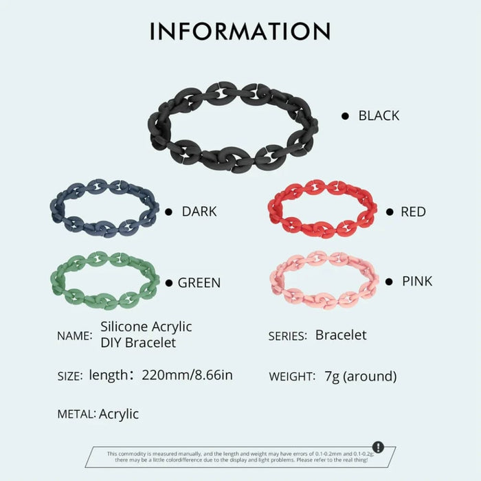 Womens Colourful Chunky Link Bracelets Trendy Minimalist Five Candy Colour Resin Link Bracelet Thick Acrylic Chain Bracelet Beach Jewellery