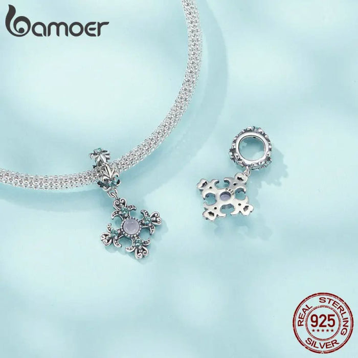 Womens Iris Cross Charm 925 Sterling Silver Cross Pendant Flower Initial Pendant Fit Charm Bracelet Christmas Diy