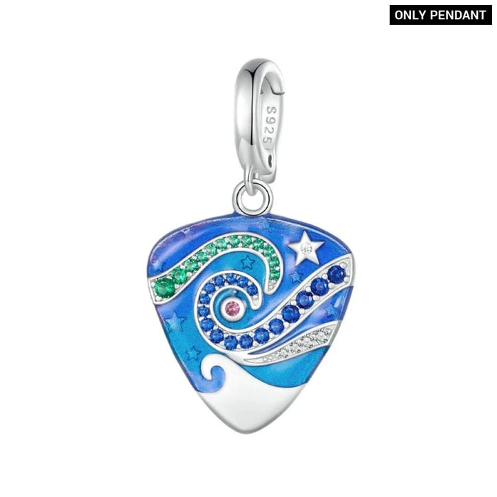 Womens Music Gifts 925 Sterling Silver Guitar Plectrum Necklace Blue Enamel Delicate Charm Pendant