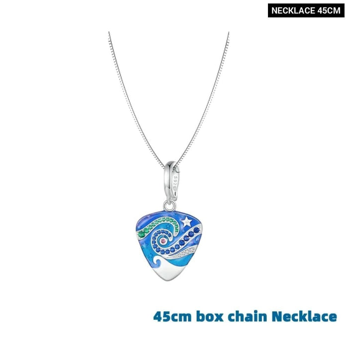 Womens Music Gifts 925 Sterling Silver Guitar Plectrum Necklace Blue Enamel Delicate Charm Pendant