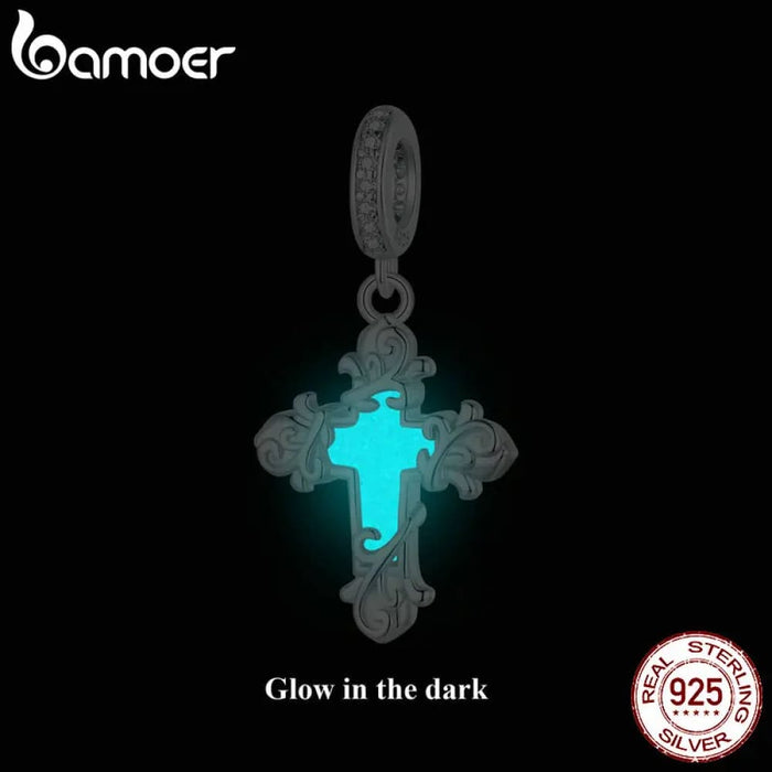 Womens Silver Charm Cross Glowworm Light Pendant Fit Original Charm Bracelet Diy Jewellery Accessories