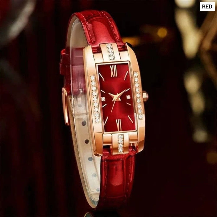 Womens Watches Fashion Square Ladies Quartz Watch Bracelet Set Green Dial Simple Leather Luxury Women Watches