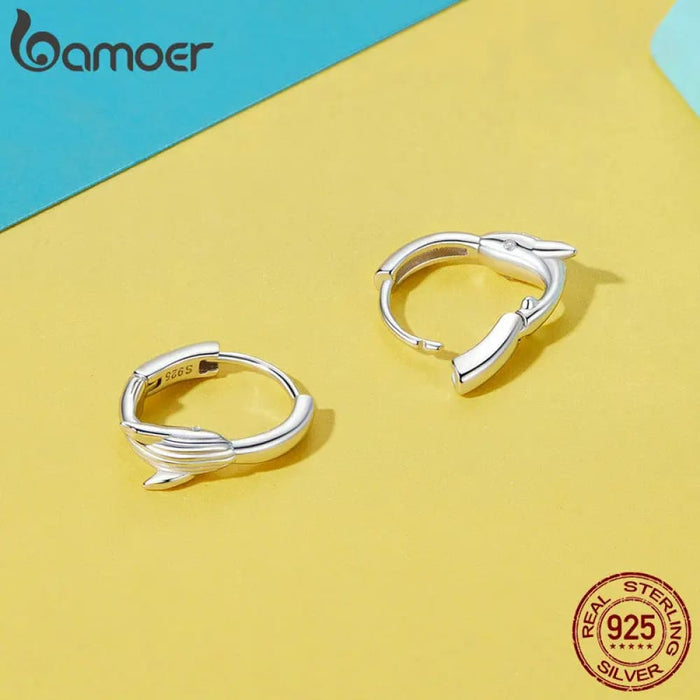 Womens Whale Hoop Earrings 925 Sterling Silver Animal