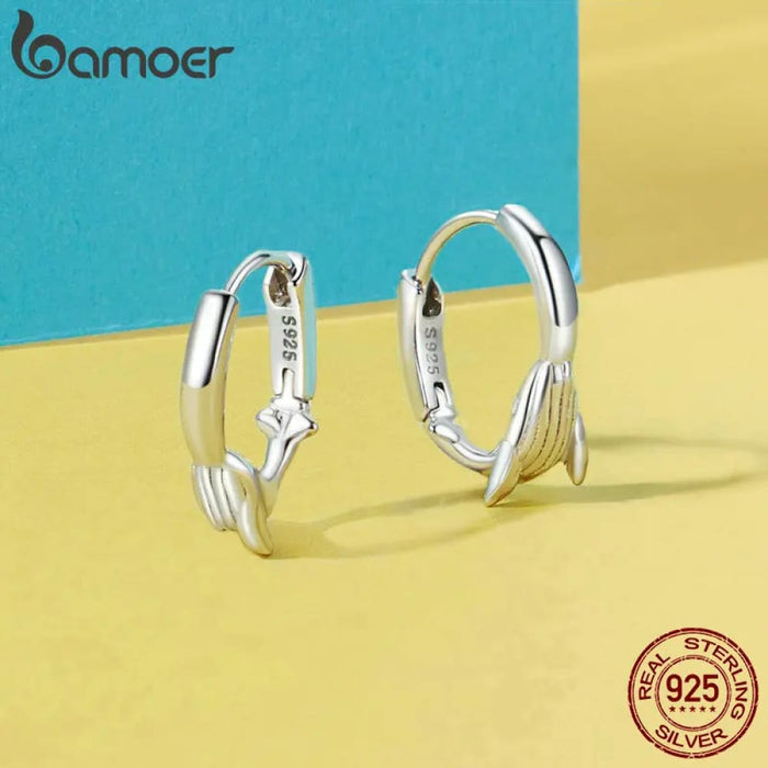 Womens Whale Hoop Earrings 925 Sterling Silver Animal