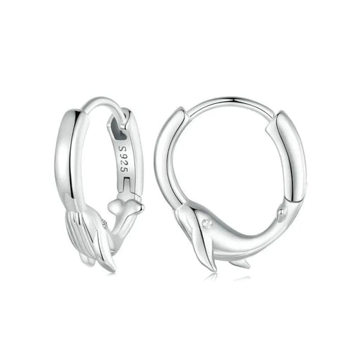 Womens Whale Hoop Earrings 925 Sterling Silver Animal