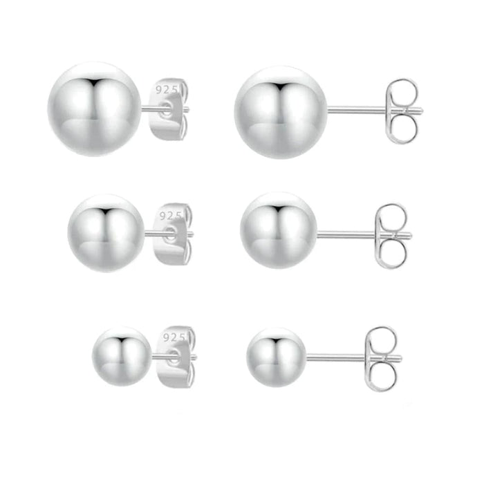 Womens White Gold Plated Ball Stud Earrings, 925 Sterling Silver Simple Polished Hypoallergenic Jewellery Sce1725