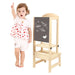 Wooden Kids Step Up Kitchen Helper With Black Drawing Board