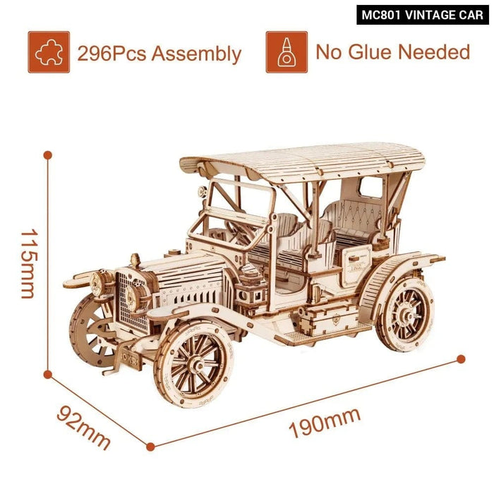 3D Wooden Puzzle Vintage Car For Kids Adults Easy Assemble Toys Children Building Block Kits