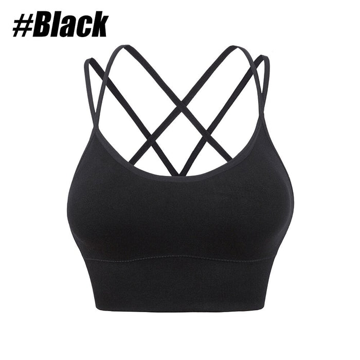 Women Strappy Cross Back Padded Sports Bra For Yoga Workout