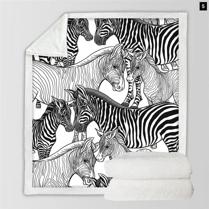 Zebra Throw Blanket 3d Printed Plush Bedspread Animal Soft