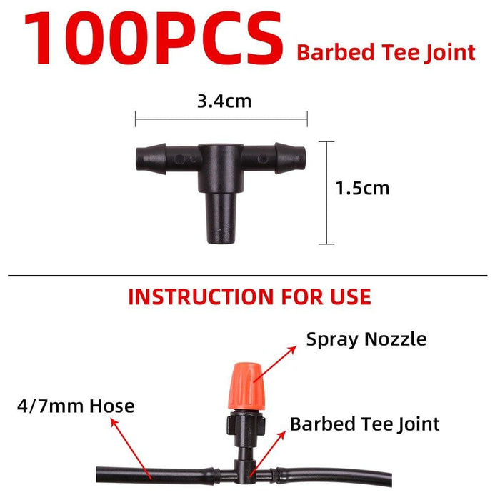 100pc 4 7mm Hose Barbed Tee Joint Drip Irrigation Kits For
