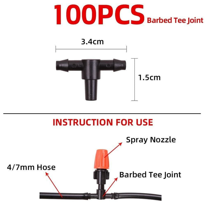 100pc 4 7mm Hose Barbed Tee Joint Drip Irrigation Kits For