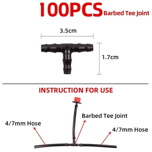 100pc Watering Hose Barbed Tee Joint Drip Tool For