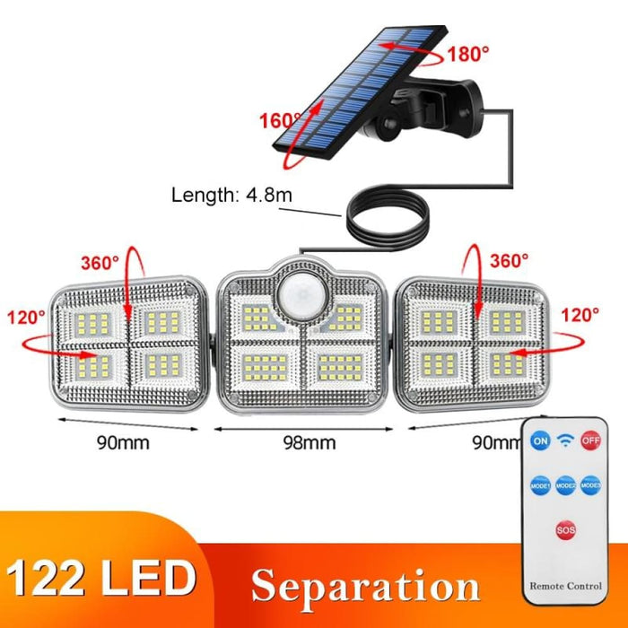 108 122 138 171 Led Solar Lights Outdoor 3 Head Motion