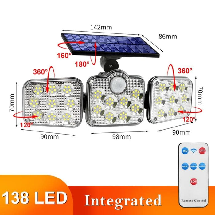 108 122 138 171 Led Solar Lights Outdoor 3 Head Motion