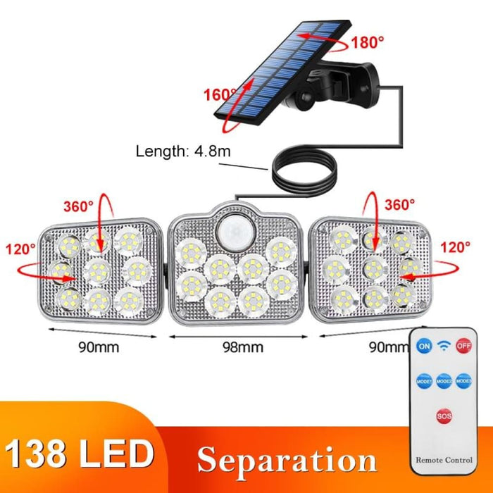 108 122 138 171 Led Solar Lights Outdoor 3 Head Motion