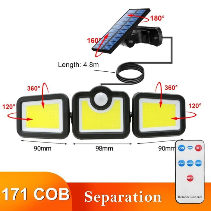 108 122 138 171 Led Solar Lights Outdoor 3 Head Motion