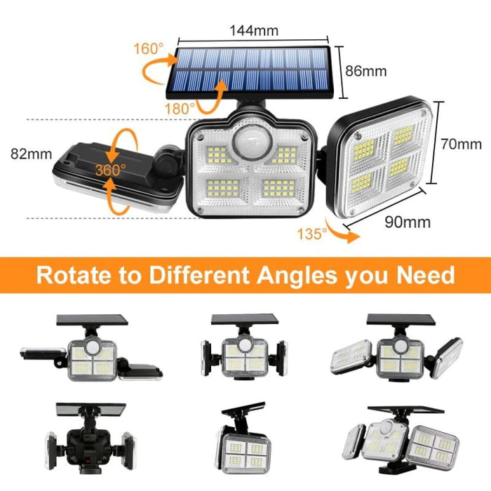 108 122 138 171 Led Solar Lights Outdoor 3 Head Motion