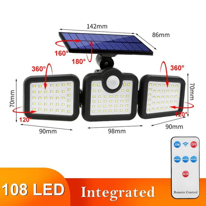 108 122 138 171 Led Solar Lights Outdoor 3 Head Motion