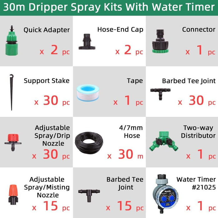 10m 25m 30m Garden 4 7mm Dripper Spray Nozzles Watering Kits