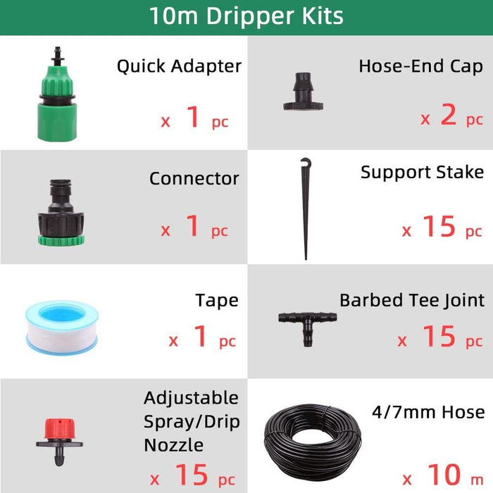 10m 25m 30m Garden 4 7mm Dripper Spray Nozzles Watering Kits