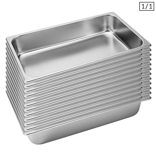 12x Gastronorm Gn Pan Full Size 1 10cm Deep Stainless Steel