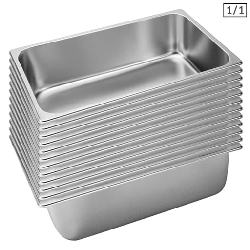 12x Gastronorm Gn Pan Full Size 1 20cm Deep Stainless Steel