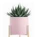2 Layer 42cm Gold Metal Plant Stand With Pink Flower Pot