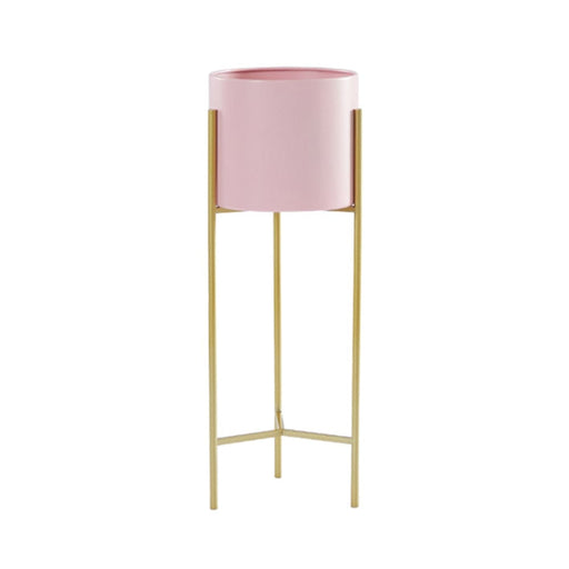 2 Layer 42cm Gold Metal Plant Stand With Pink Flower Pot