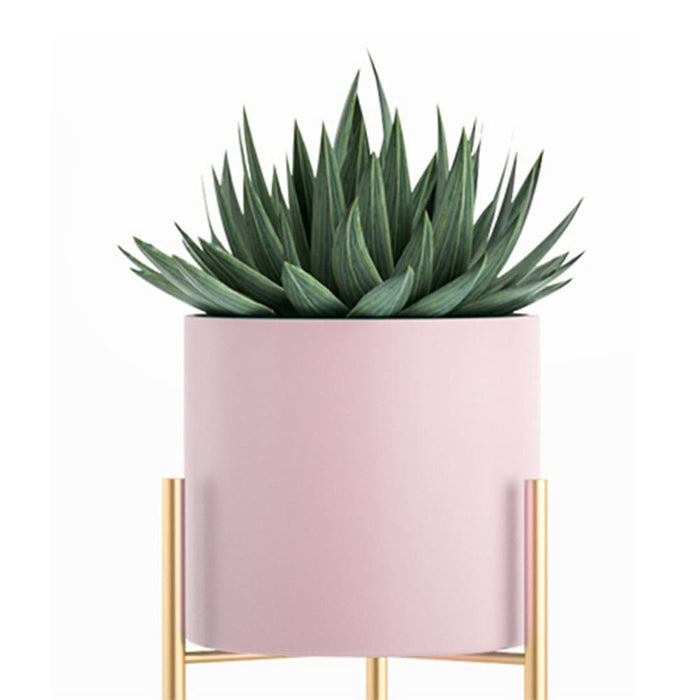 2 Layer 60cm Gold Metal Plant Stand With Pink Flower Pot