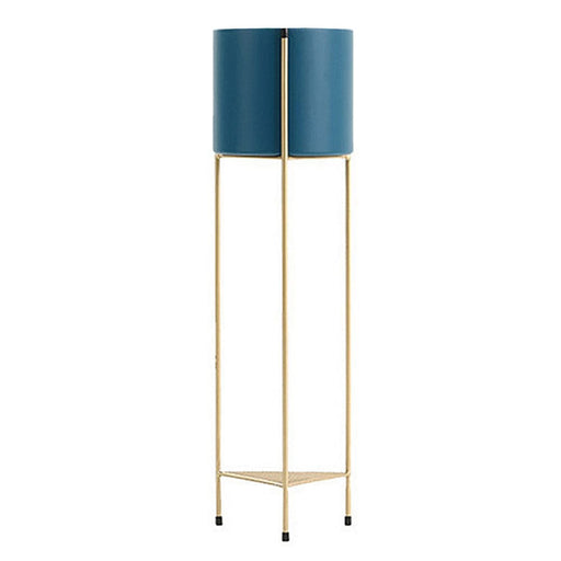 2 Layer 81cm Gold Metal Plant Stand With Blue Flower Pot